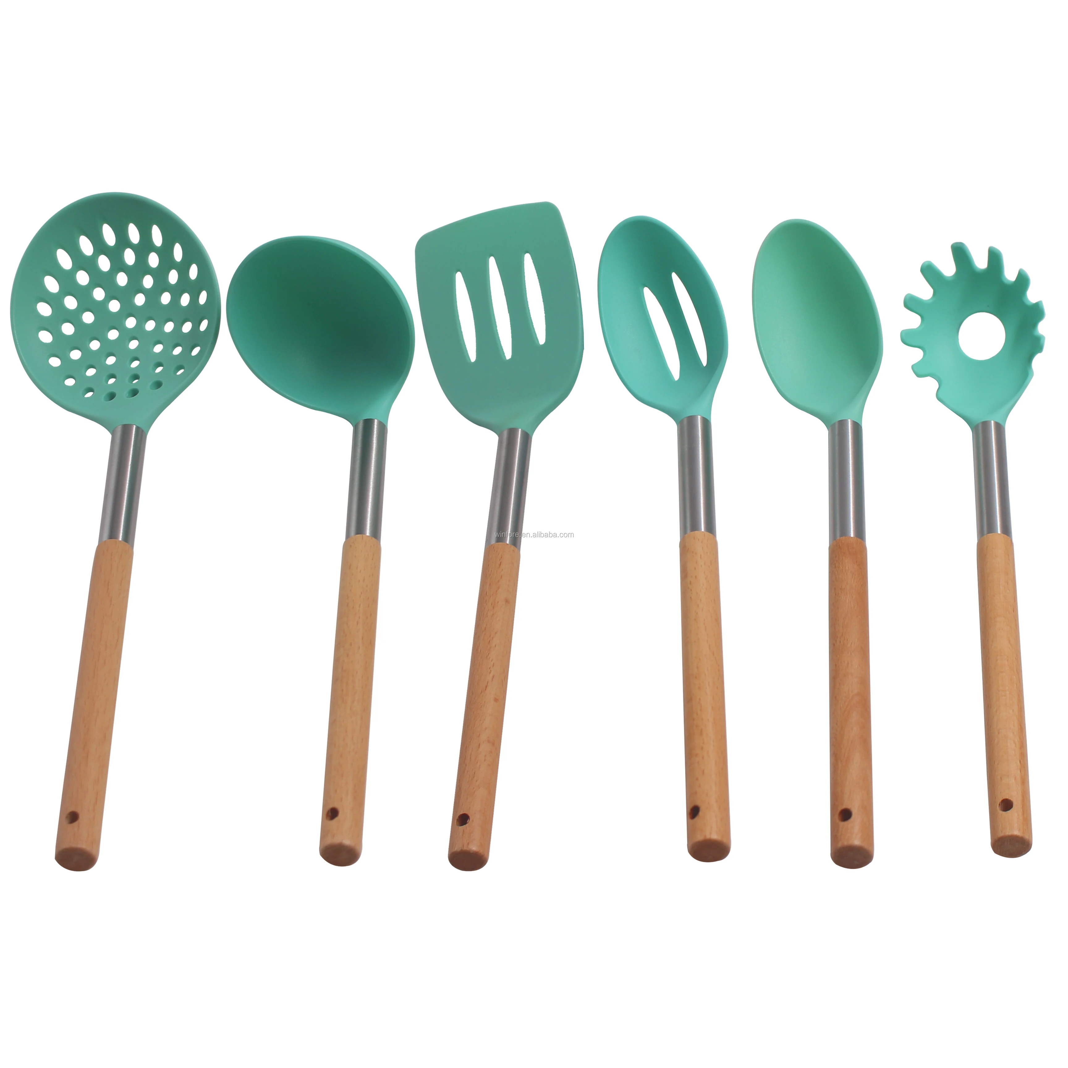 silicon kitchen utensils for cooking silicon  Utensil Set Cooking Utensil Kitchen Tools Set with wooden handle