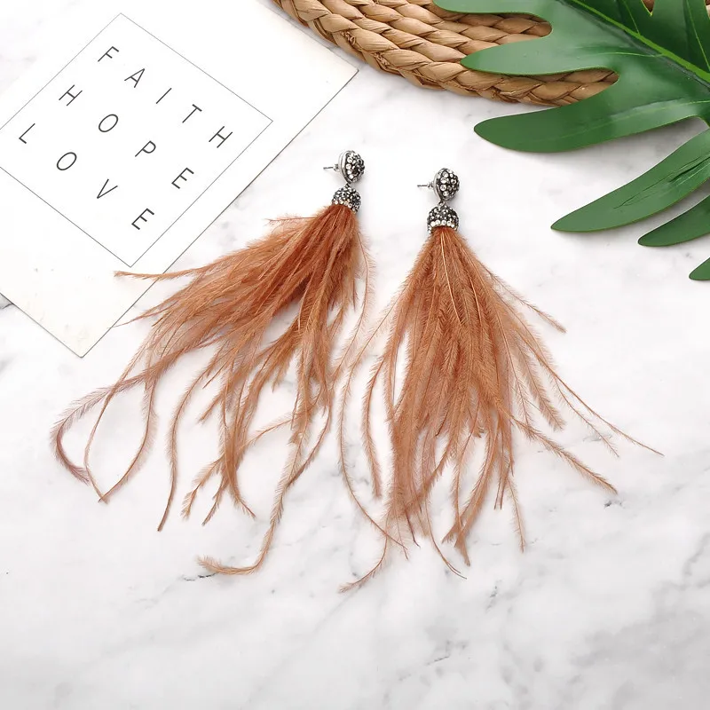 HXER-19601 Fashion New Design Vintage Long Drop Feather Earrings with Multi Color for Wholesale