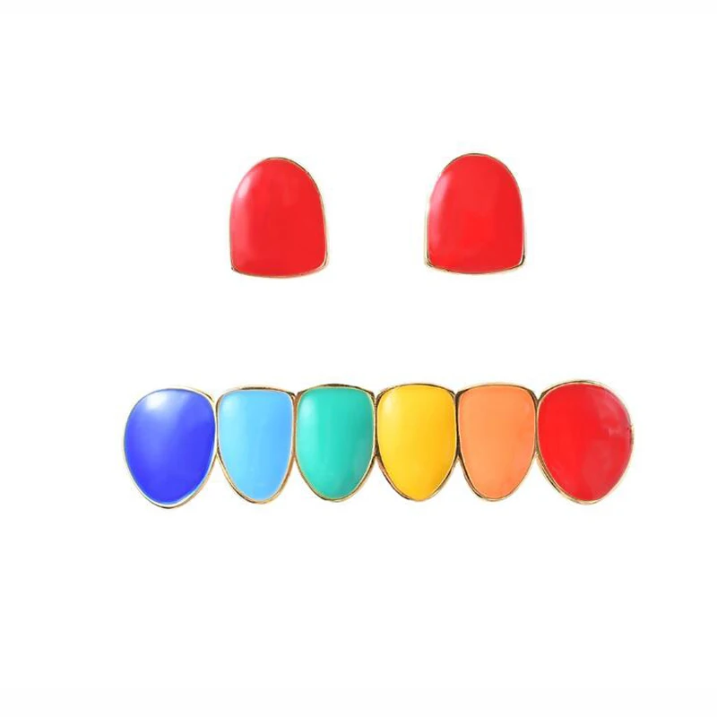 BluesNew Punk Round Rainbow enamel multi Mix Colorful Oil Dental single teeth Grillz for body jewelry