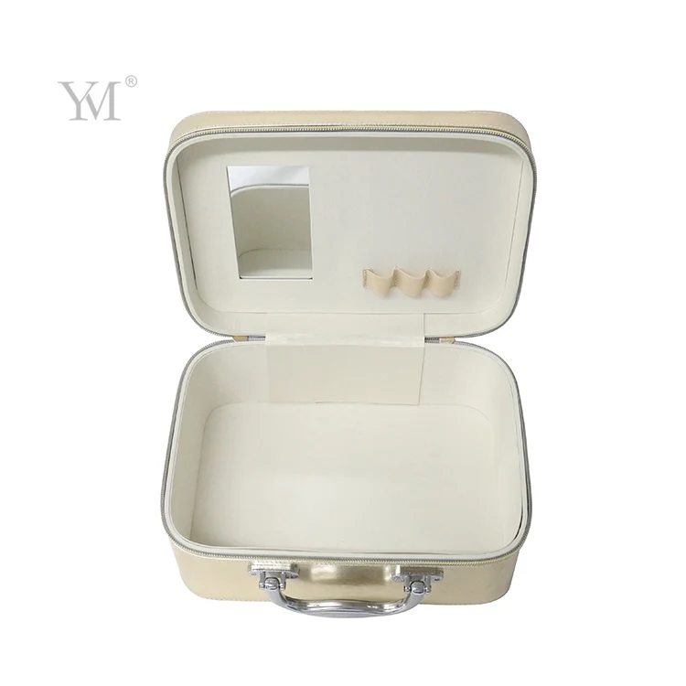 leather makeup cosmetic brush case,make up bag case with mirror