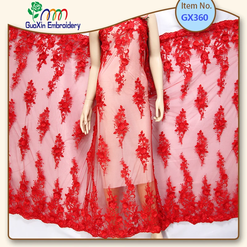 High quality fancy 3d dress fabric, embroidery lace fabric, lace applique