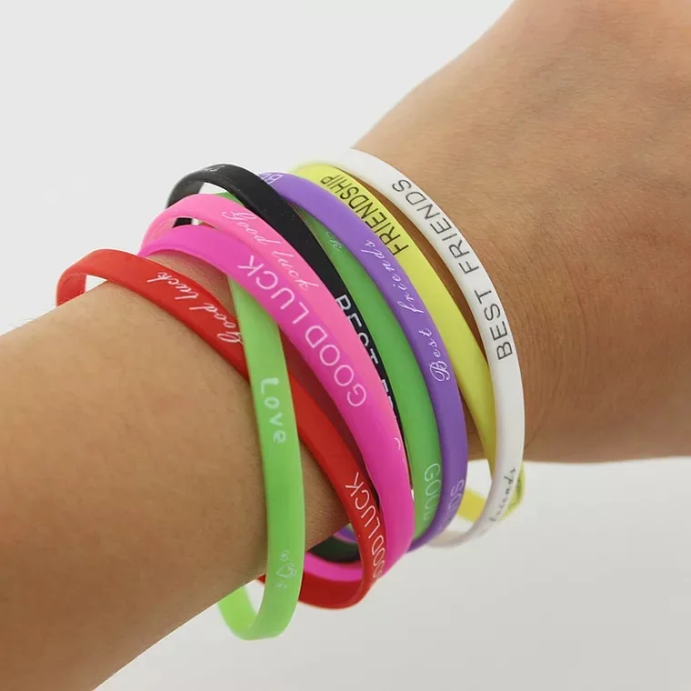 0.25 Inch Width Slim Debossed With Color Ink-filled Silicone Wristband