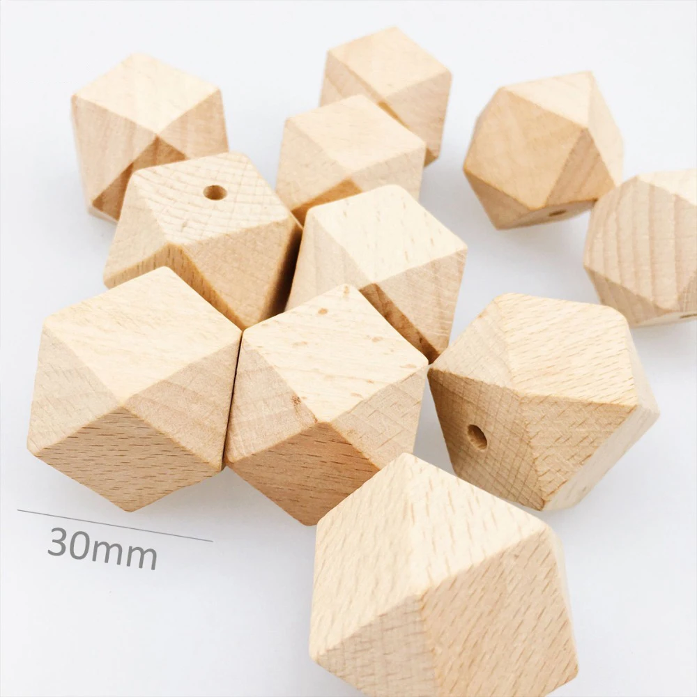 Бусины шестигранные из бука, 20 мм, 30 мм