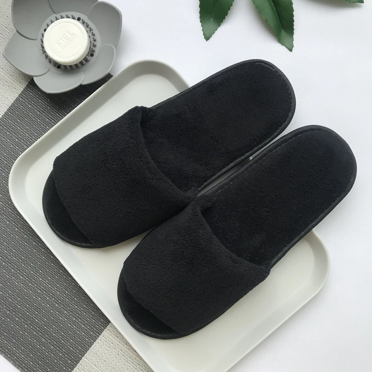 
Export worldwide reusable disposable non-slip warm black coral velvet family usable slippers 