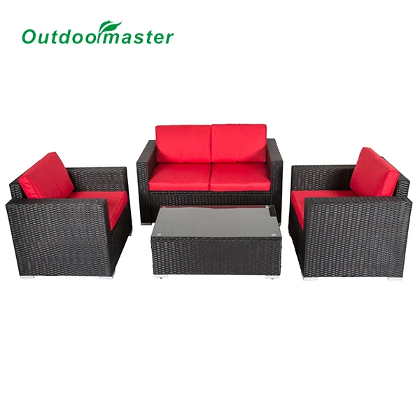 4PCS Outdoor Patio Furniture PE Wicker Rattan Sofa Set Red