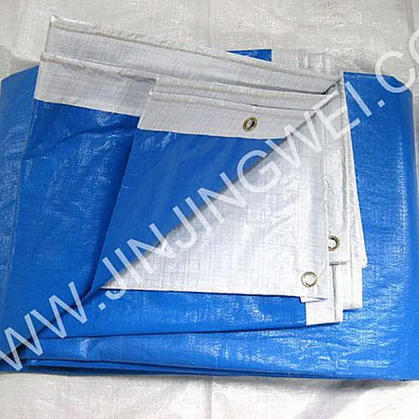 waterproof and double side PE tarpaulin with eyelets and rope
