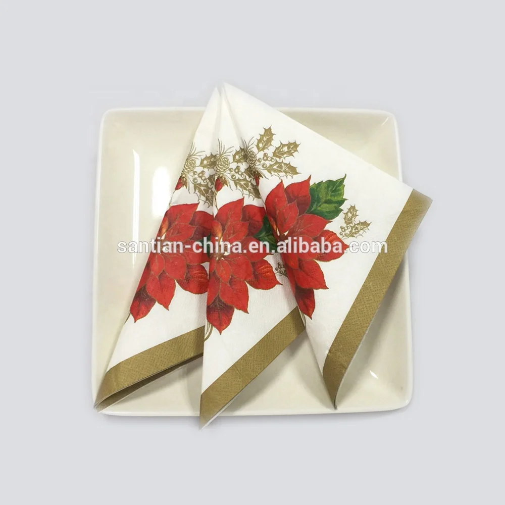 Santian Paper Custom Cocktail Napkins 25X25Cm & 33X33Cm Sizes Virgin Wood Pulp 3-Ply Serviettes Colorful Printed Napkins Pack