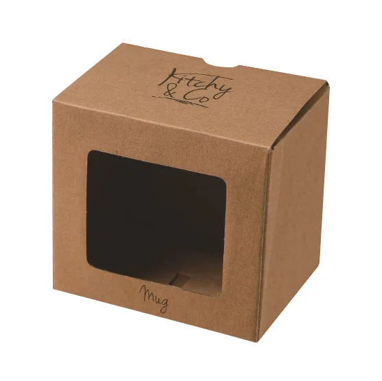 Wholesale Custom Logo Recyclable Kraft Paper Box Retail Paper Packaging for Coffee Mug Milk Cup Foldable Gift Box with Window