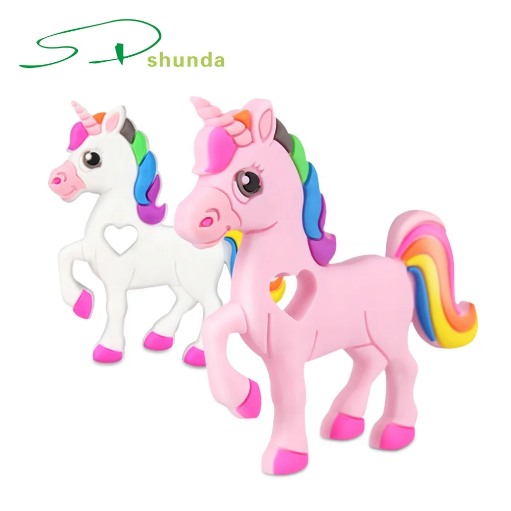 Wholesale Funny Unique Gift Cute Safety Unicorn Animal Horse Shape BPA Free Silicone Soft Toys Baby Teether