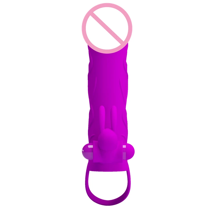 Vibrating Rabbit Sleeve Penis Extension with Bullet Soft Condom Vibrator