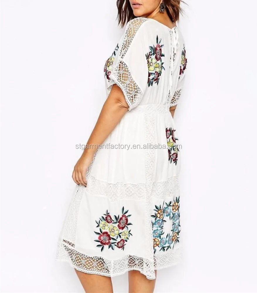 Fashion Women Clothing Floral Embroidery Lace Dresses Loose Plus Size Ladies Clothes Wholesale Casual Dresses Stb-0236