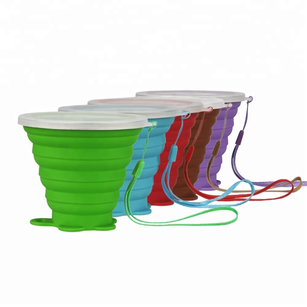 Hot selling promotion color folding eco friendly collapsible silicone cup with lids