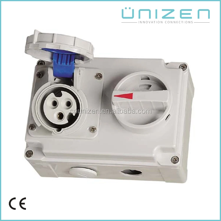 Unizen IP67 Гидроизоляция 400 В 32A 5 Вывода Промышленных гнездо с переключателем