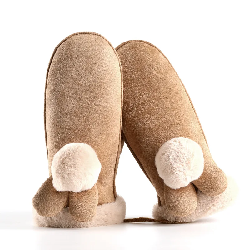 
Coolmarch New Arrival Cute POMPON Girls Lady Suede Leather Winter Gloves 
