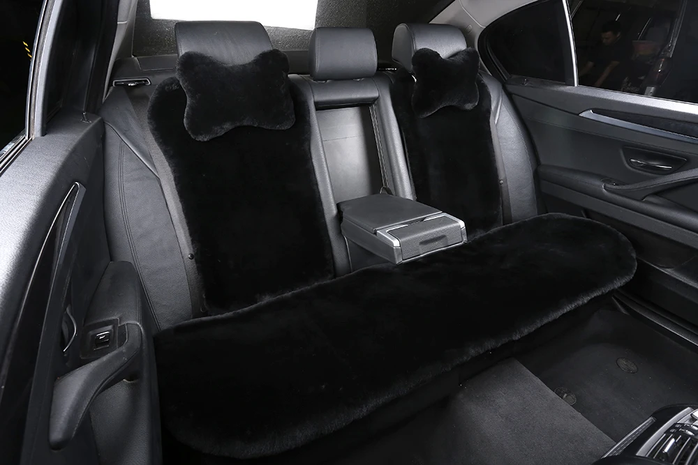 Black Genuine Shearling Sheepskin Auto Seat Cover for Car Accessories Interior