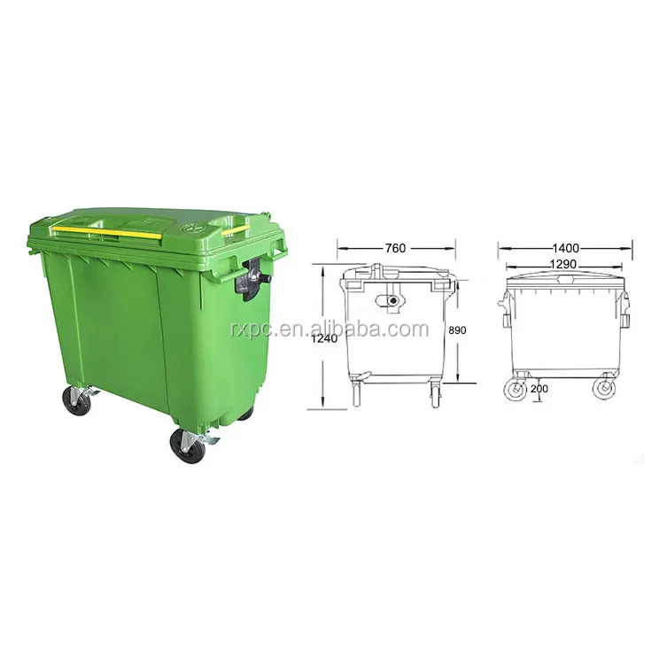 660L Outdoor Plastic Heavy Duty Wheelie Bin Rubbish Bin Plastic Household Garbage can Plastic Dustbin