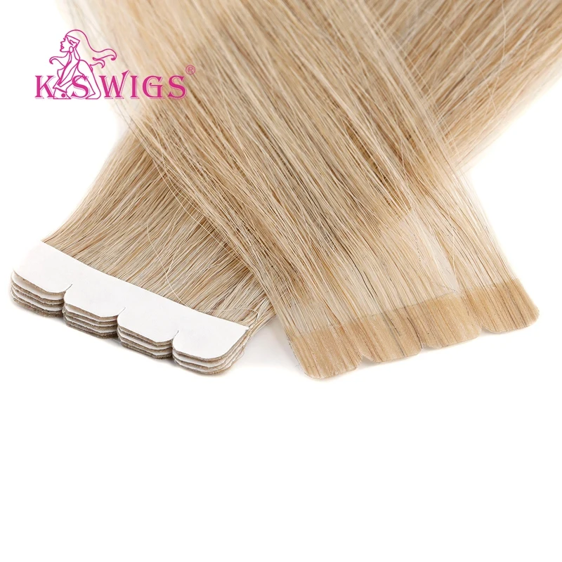 K.S WIGS 16 Inch Wavy Tape Hair Extensions Natur Hair Extens Tape On Hair Tape Adhesive