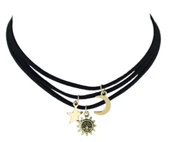 Cheap black short sun star moon pendant necklace N53-13