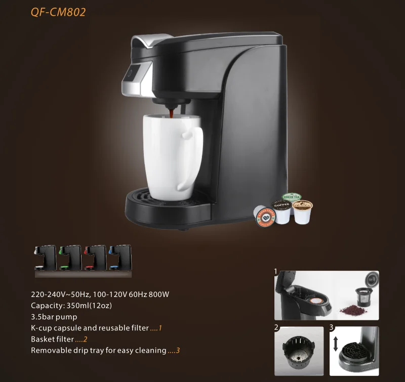 CM802 Mini Single Cup Serve Coffee Maker Machine Portable K Capsule Coffee Machine 360ML Water Tank