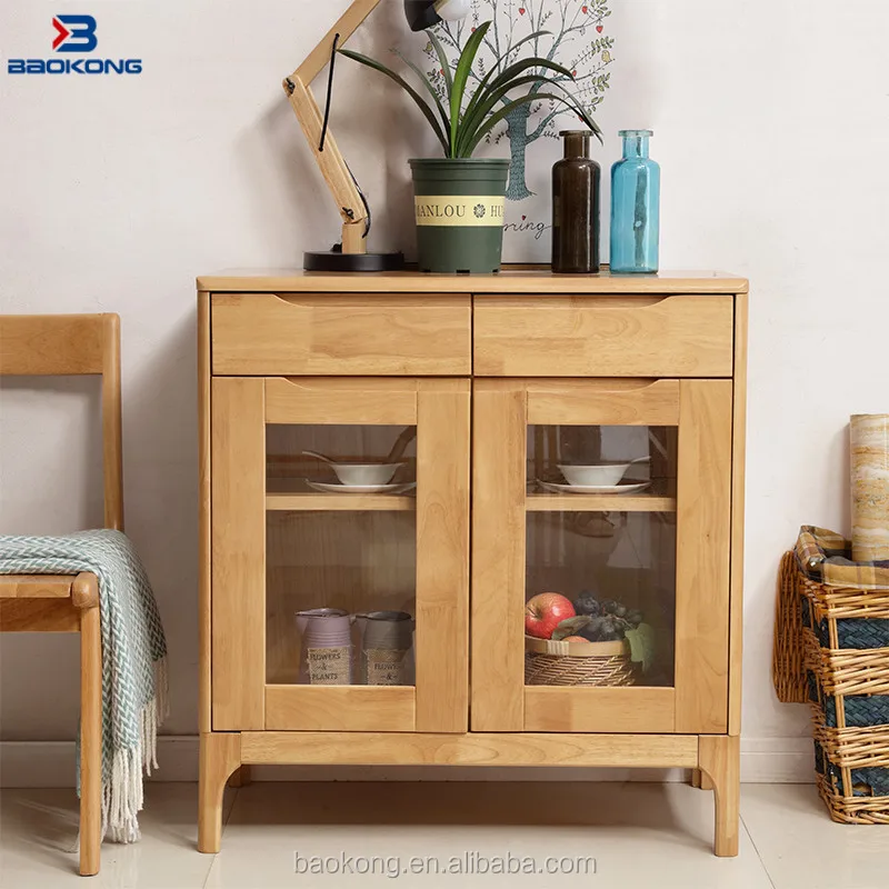 Luxury Rubber Wood Dining Room Glass Door Side Cabinet Design