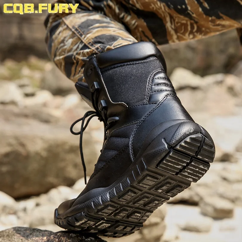 
Dubai Black Army Boots With Padded Collar Cemented Construction Combat Boots 