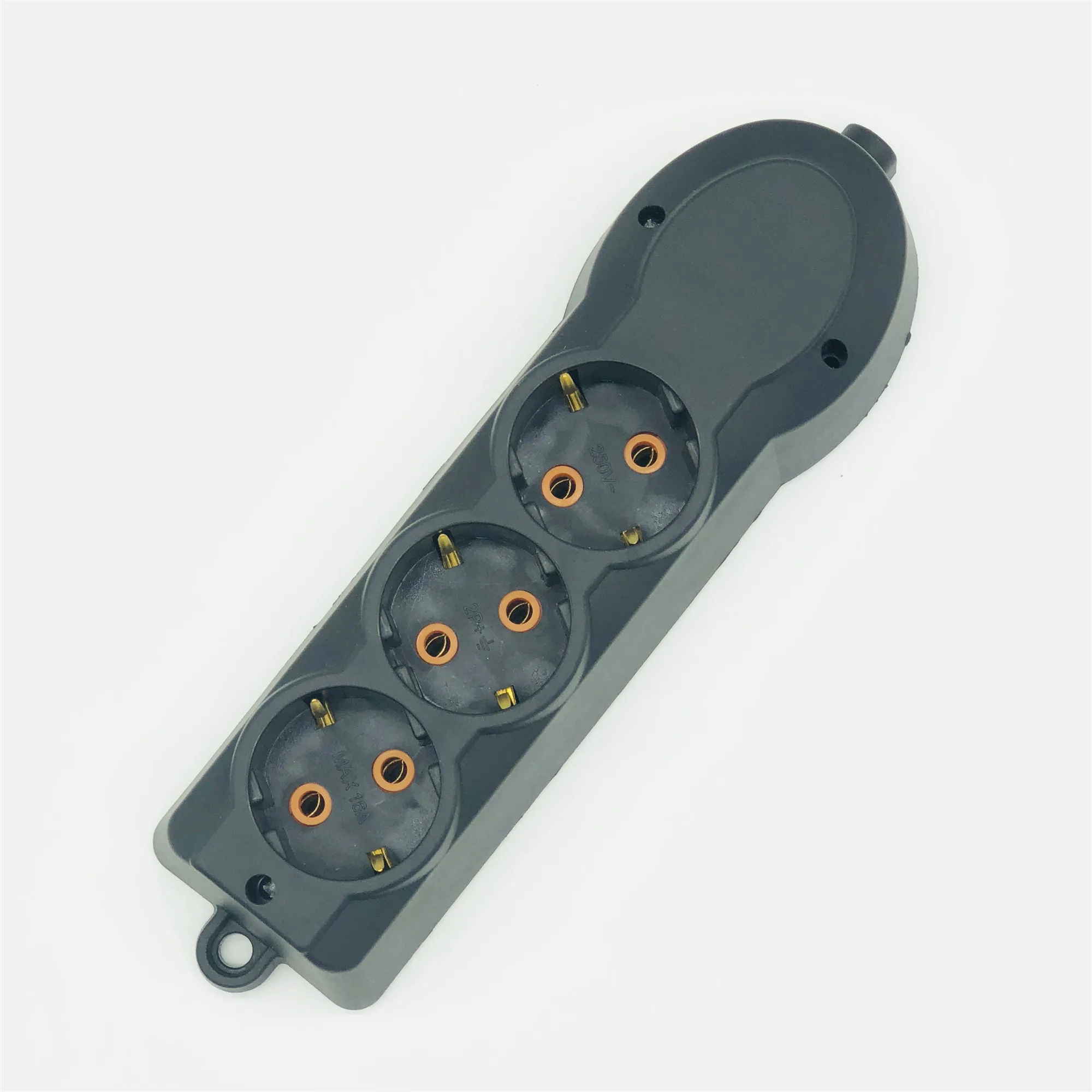 Black 3 Outlets European Plug Schuko Extension Socket Power Strip with Child Protector