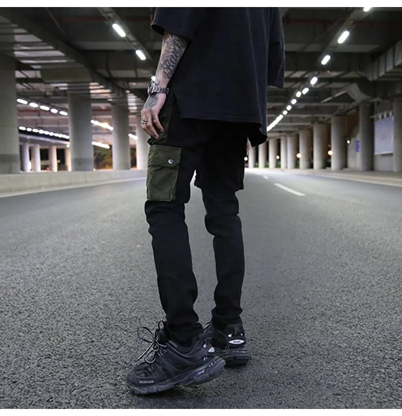 
OEM new style ripped pent style stock dropshipping men black cargo jeans 