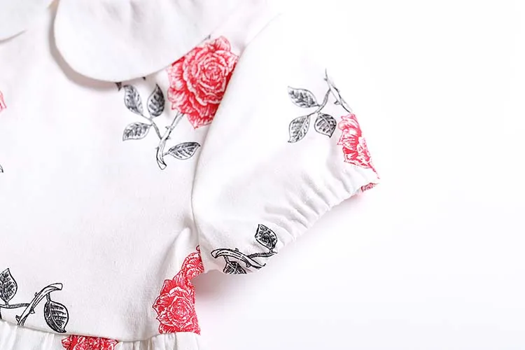  Оптовая продажа летнее платье для девочек из 100% хлопка с цветочным принтом бантом на шее и короткими рукавами оборками