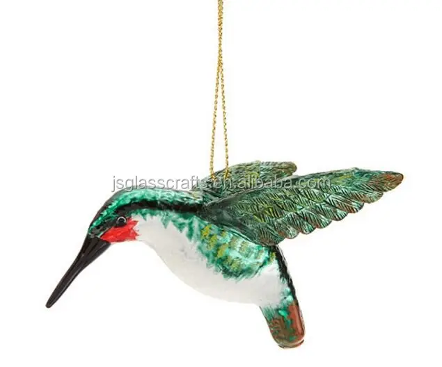 Set/4 glass bird with stunning hand painted blown bird ornament
