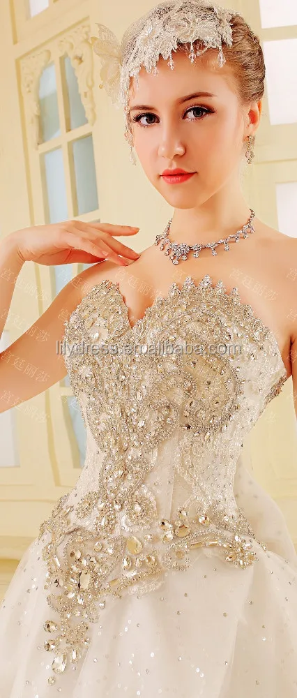 Crystal Beaded Floor Length Custom Make Long Formal Bridal Gown BW364 sweetheart a-line beading bling wedding dresses