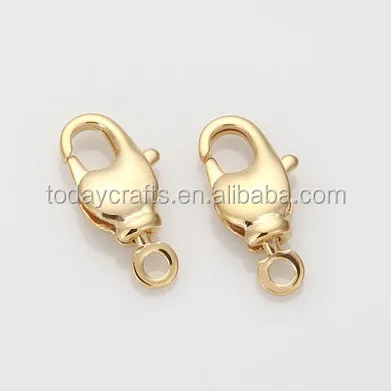 7mm x 11mm Polished Golden Plated Brass lobster claw clasps