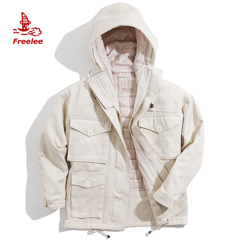 OEM custom retro military padded coat men jacket, hooded parachute jacket winter
