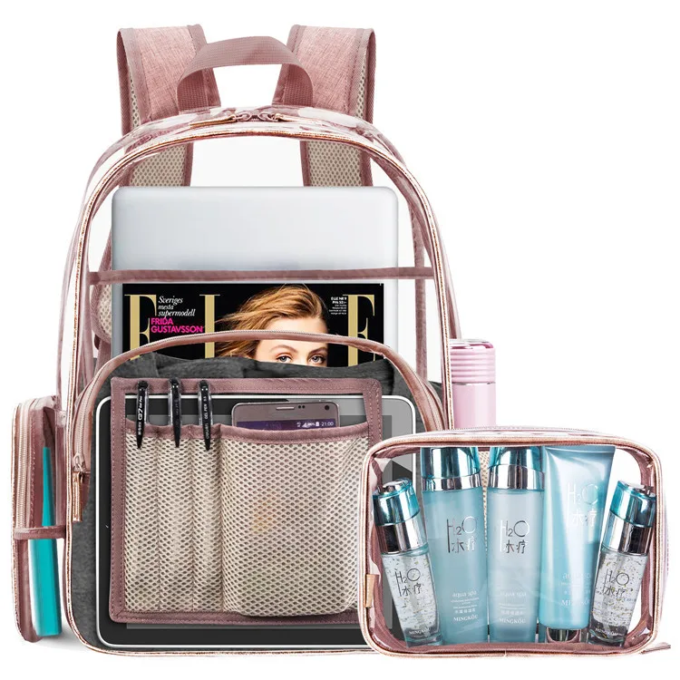 Fashion 2pcs Set Transparent Clear PVC Bag Backpack