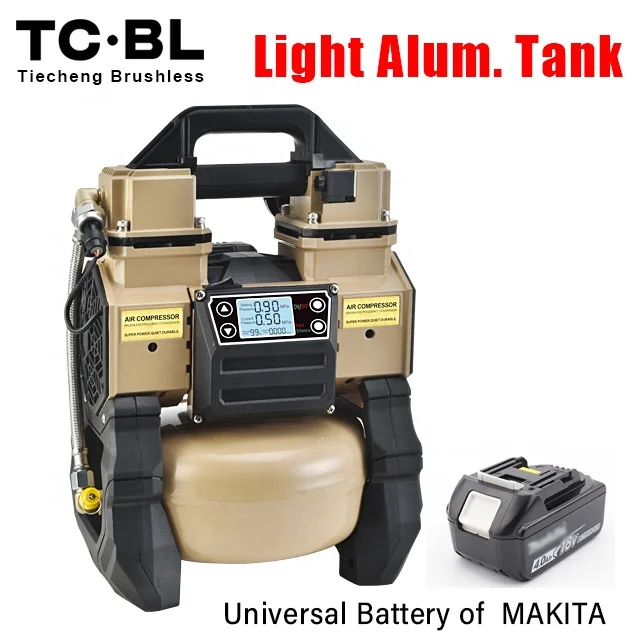 portable brushless silent mini dc cordless pneumatic oil free air tire inflator pump for car compressor 18V 5L alum. tank