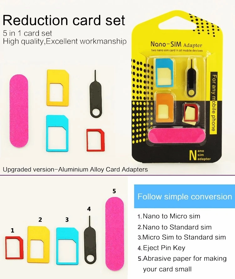 DIHAO Black White 4 in 1 Nano Sim Card Adapter , Micro SIM Adaptor with Eject Pin Key