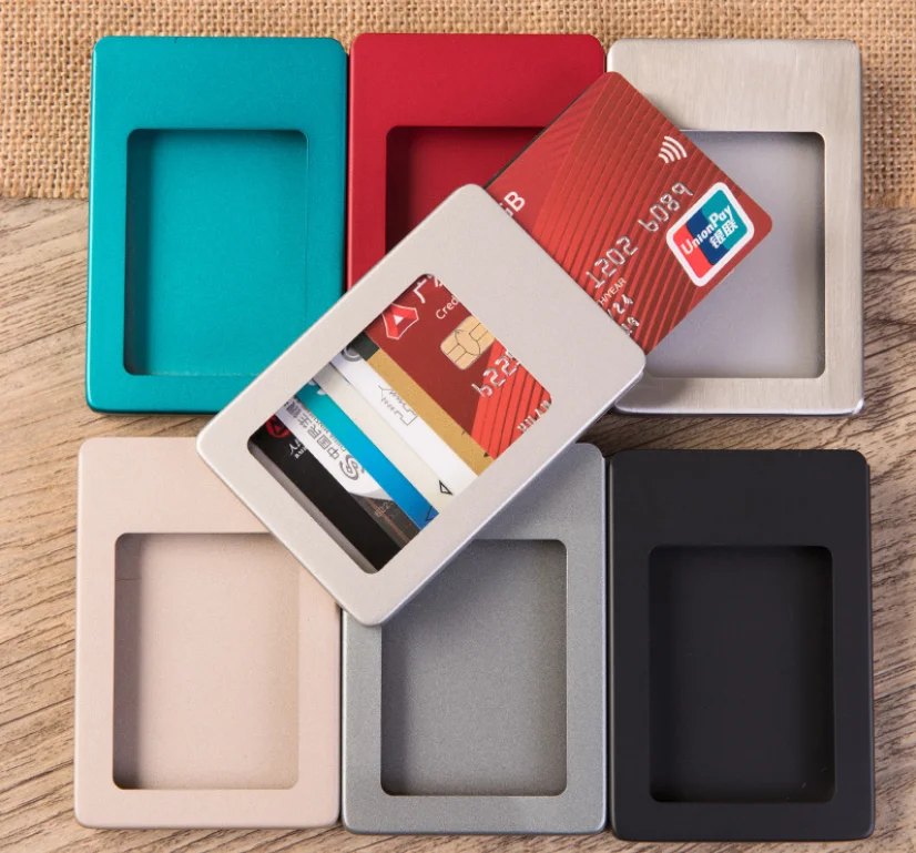 Wholesale newest men slim automatic sliding pop up money clip rfid ogon aluminum wallet