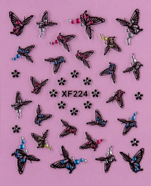 black 3D butterfly design Water Transfer Nails Art Sticker decals lady women manicure tools Nail Wraps