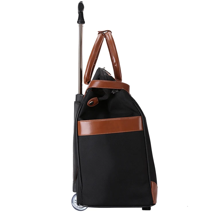 Large Capacity Oxford with Leather Rolling Tote Bag Women Luggage Suitcase On Wheel Travel Trolley Bag