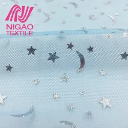 China factory Moon star pattern glitter 100 polyester mesh fabric
