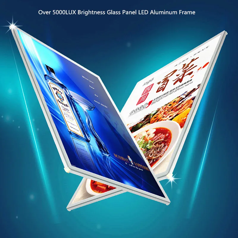 A2 Size 5000Lux High Brightness 10mm Thickness Square Shape Aluminum Advertising LED Light Box With Glass Panel