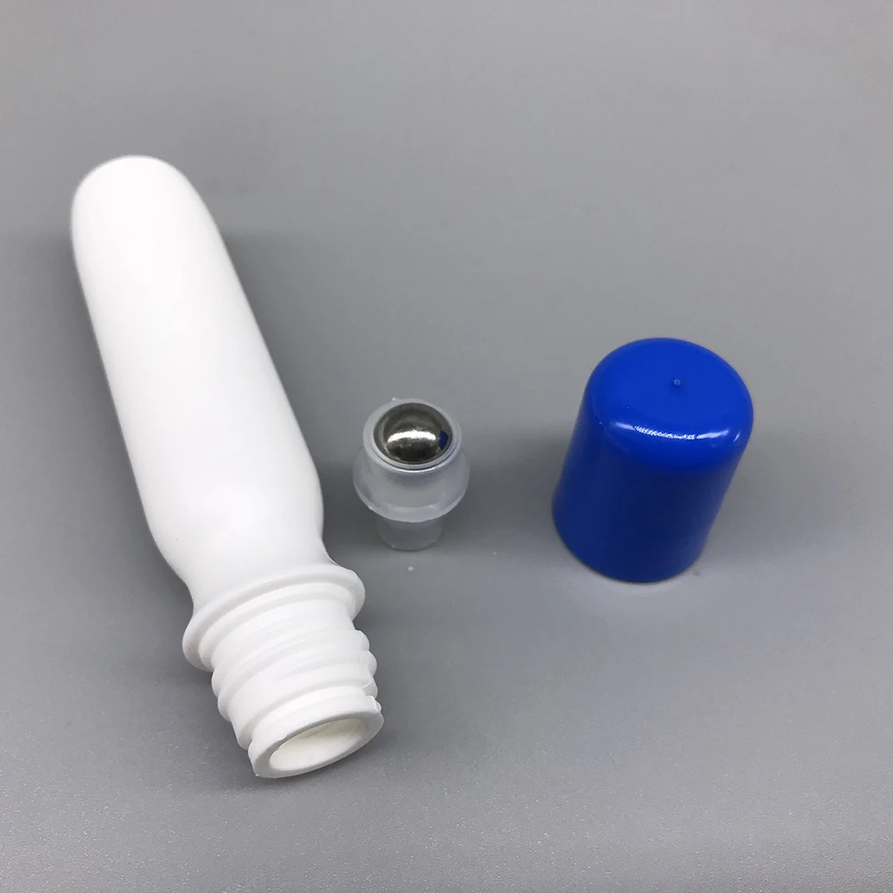Empty 15ml white slim PE Plastic Mosquito Repellent liquid metal roll on bottle with lids