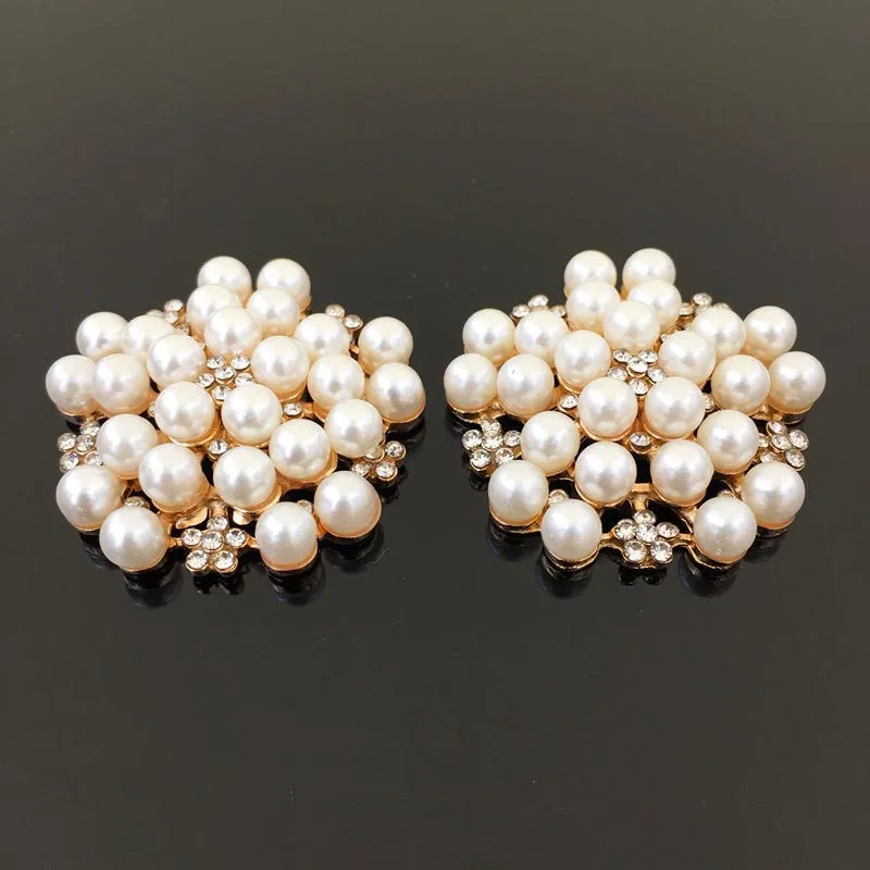 Wholesale 33mm Flatback Rhinestone Button With Pearl For Hair Flower Wedding Embellishment Pearl Button JM019