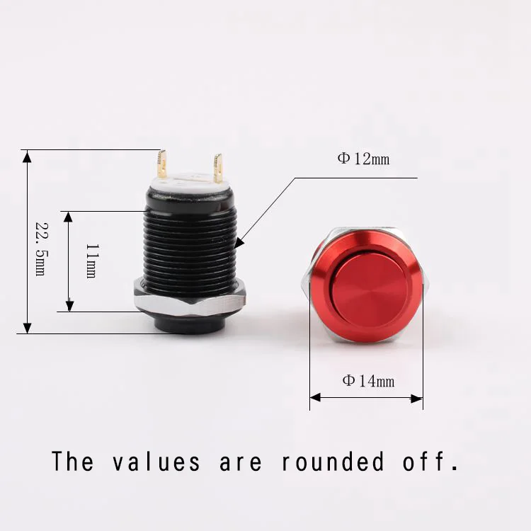 High head Aluminium alloy oxidation Momentary 2 Pin Terminals 1NO 12mm push button switch