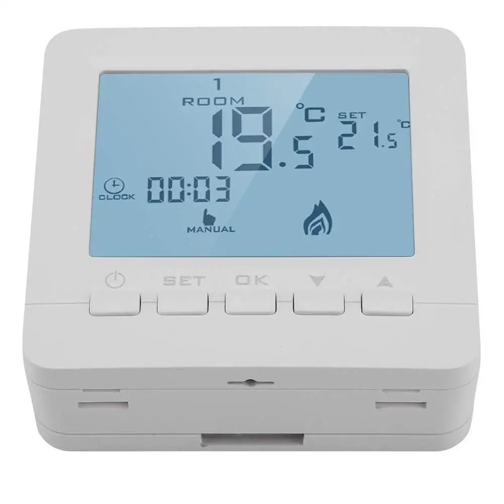 High Accuracy 7 Days Programmable Blue Backlight Boiler Thermostat With 0.5C Swing Temperature