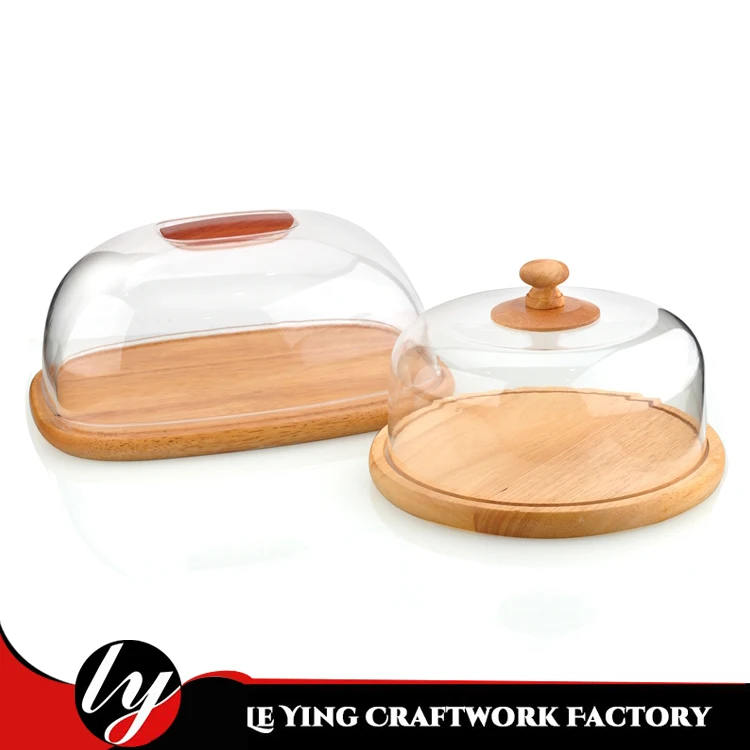 Factory Price Round Rubber Wood Cheese Board With Plastic Cover