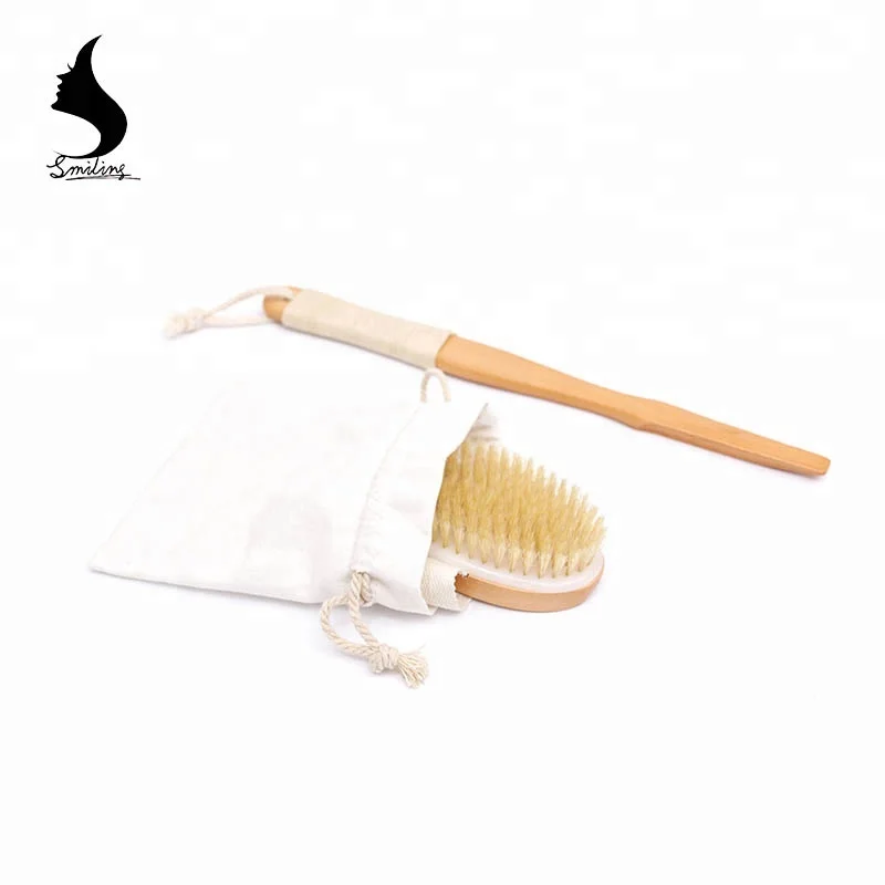 
Wooden Handle Natural Bristle Bath Shower Dry Human Body Scrub SPA Massage Cuticle Remove Brush 