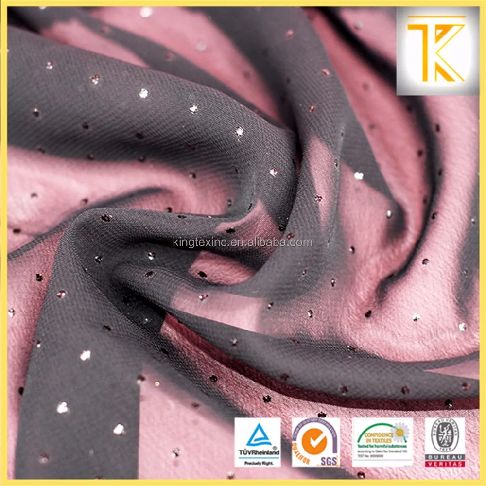 
2019 wholesale high price quality sparkle paris heavy chiffon fabric Pink square fabrics 