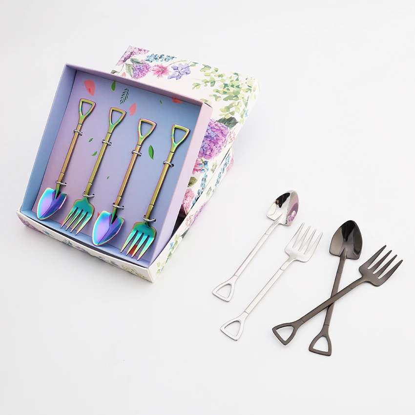 
Triangle Handle Stainless Steel Spoon and Fork Ice Cream Tea Gold Plated Coffee Shovel Spoon 