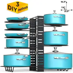 Inno-Crea Adjustable Multifunction Pantry Kitchen  expandable pan rack organizer, Pot and Pan Lid Organizer Holder Rack