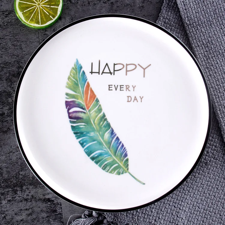 
Custom Ceramic Dinner Plates Green Leaf Porcelain Dessert Plates 